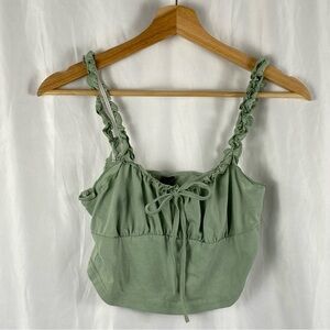 Shein Women’s Green Cropped Tank Top with Tie Detail Size Small